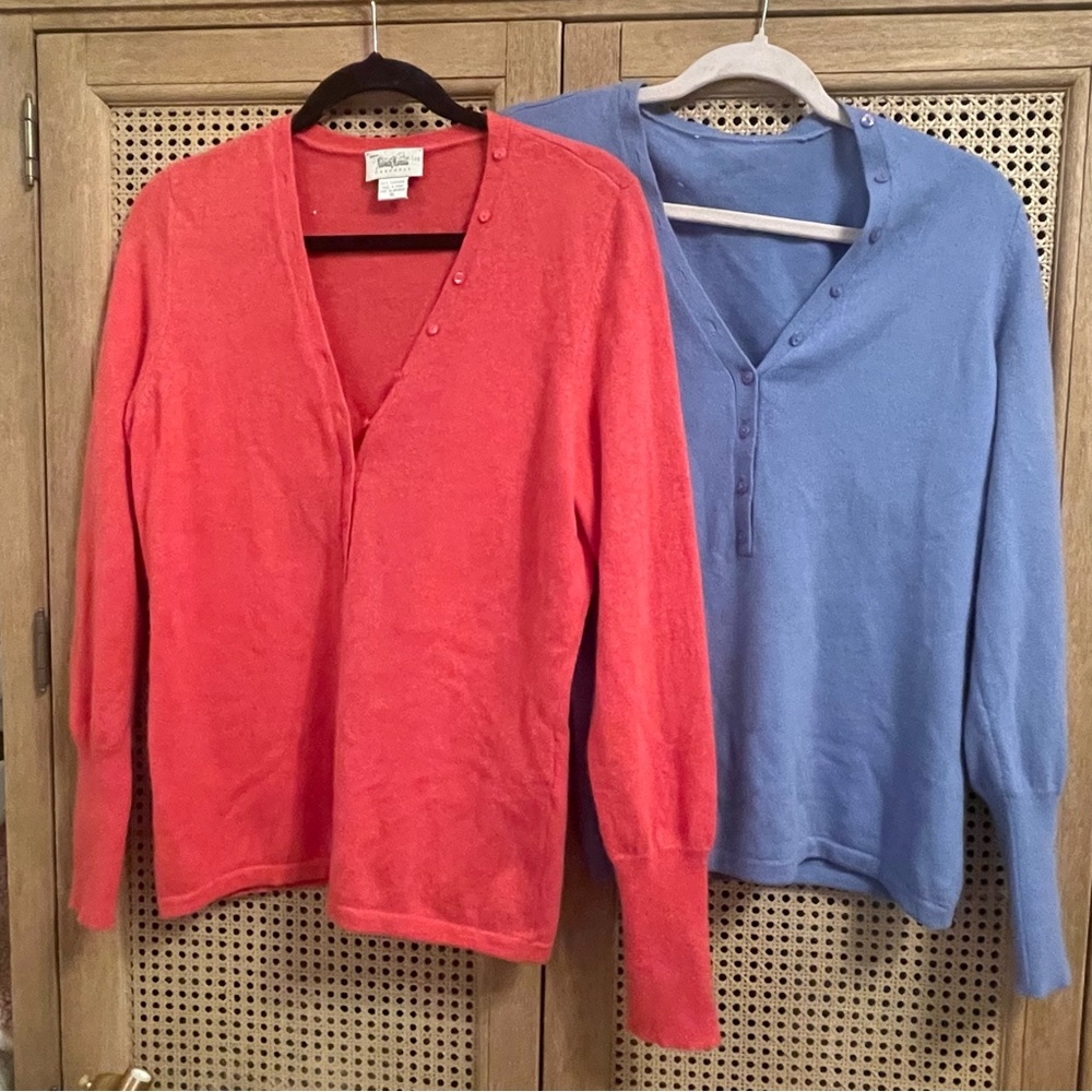 Neiman Marcus Collection 100% Cashmere V-neck 1/2 button Sweater Pink Size XL